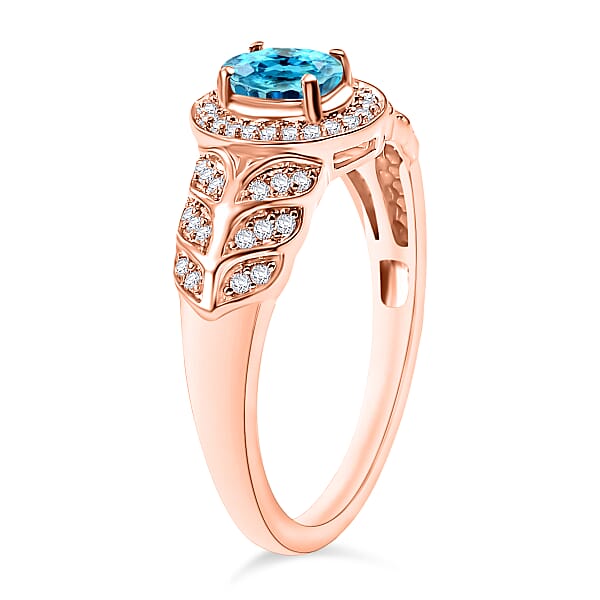 Cambodian Blue Zircon And Moissanite 0.90 Ctw Ring In 18K Vermeil Rose Gold Over Sterling Silver 0 (Del. In 10-12 Days)