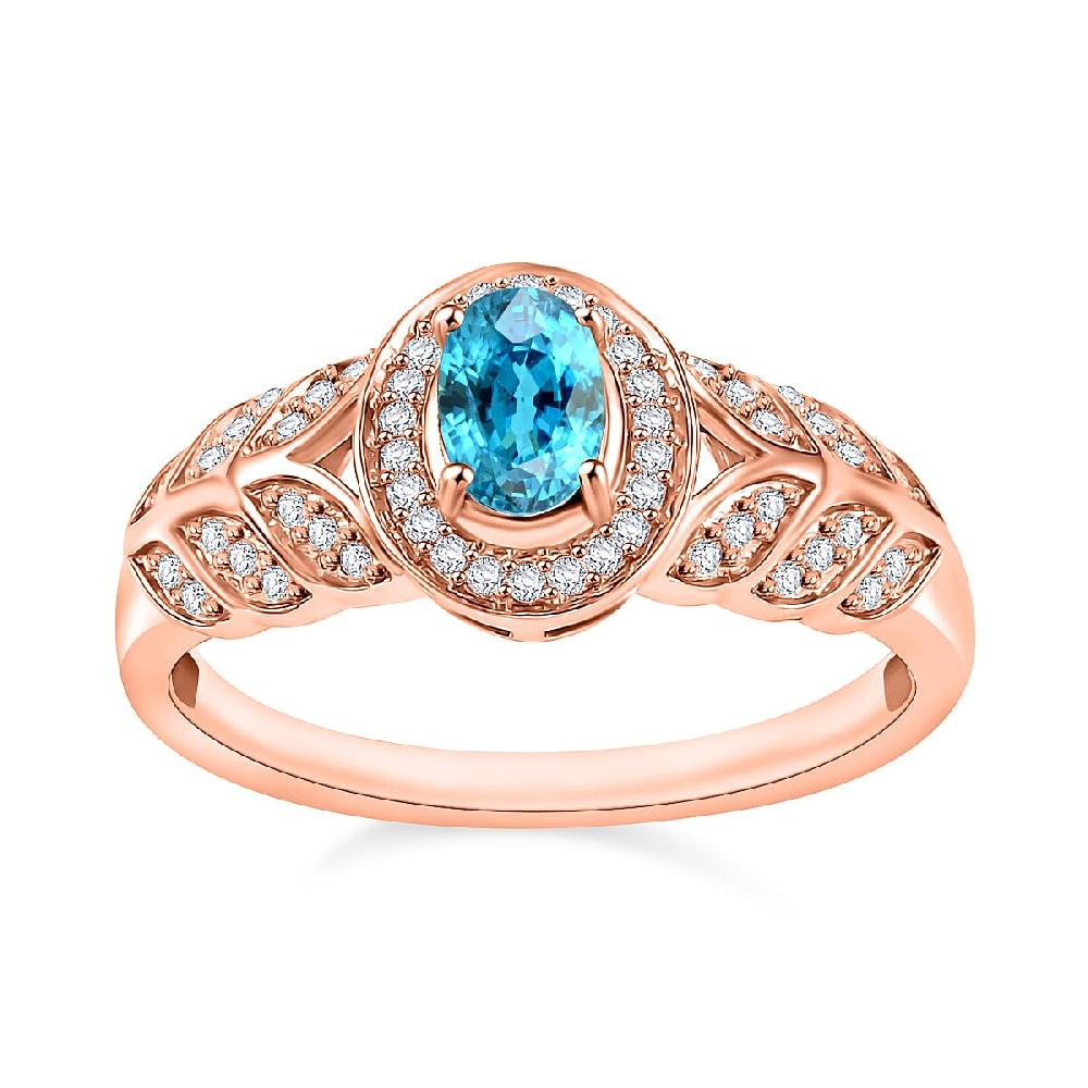 Cambodian Blue Zircon and Moissanite 0.90 ctw Ring in 18K Vermeil Rose Gold Over Sterling Silver 0 (Del. in 10-12 Days)