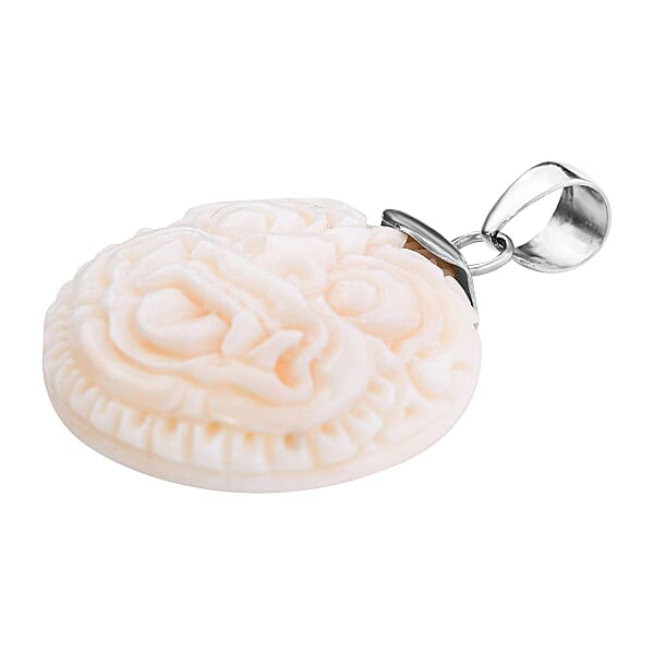 Carved Bone Barong Pendant Without Chain In Sterling Silver