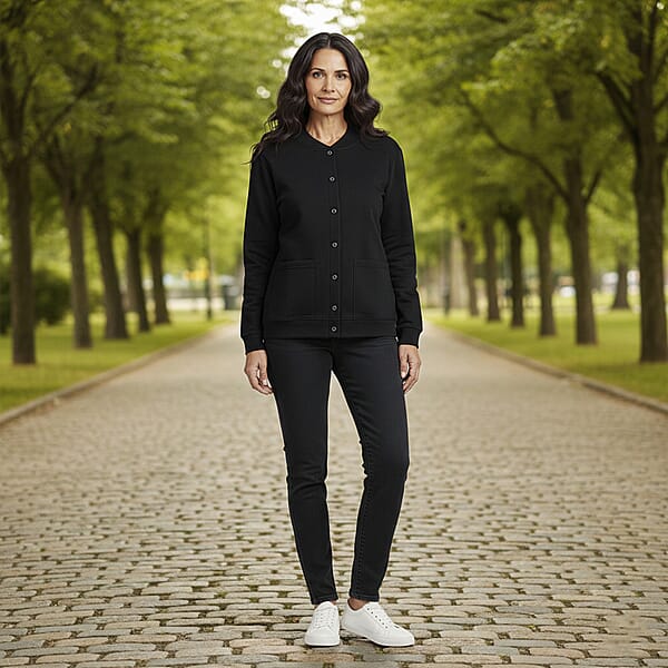 CATALOGUE CLASSIC Black Snap Front Fleece Cardigan With Pockets - L