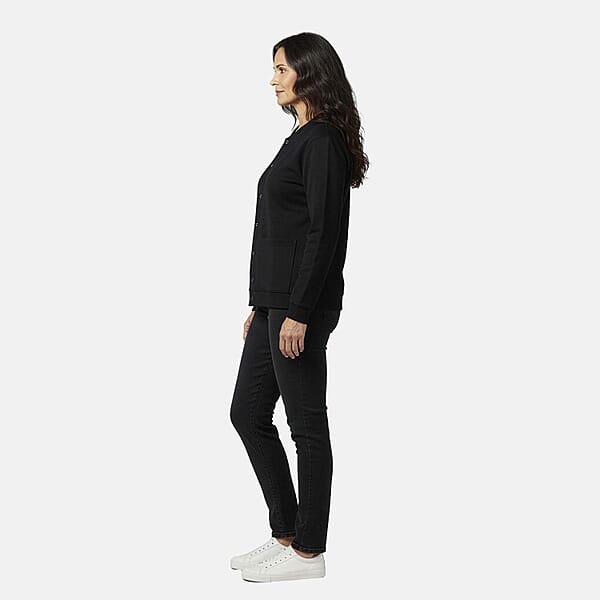CATALOGUE CLASSIC Black Snap Front Fleece Cardigan With Pockets - L