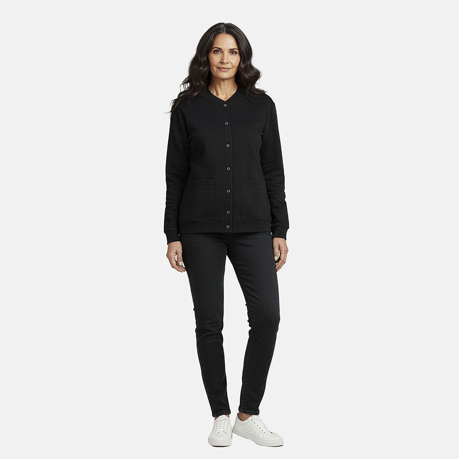 CATALOGUE CLASSIC Black Snap Front Fleece Cardigan with Pockets - L