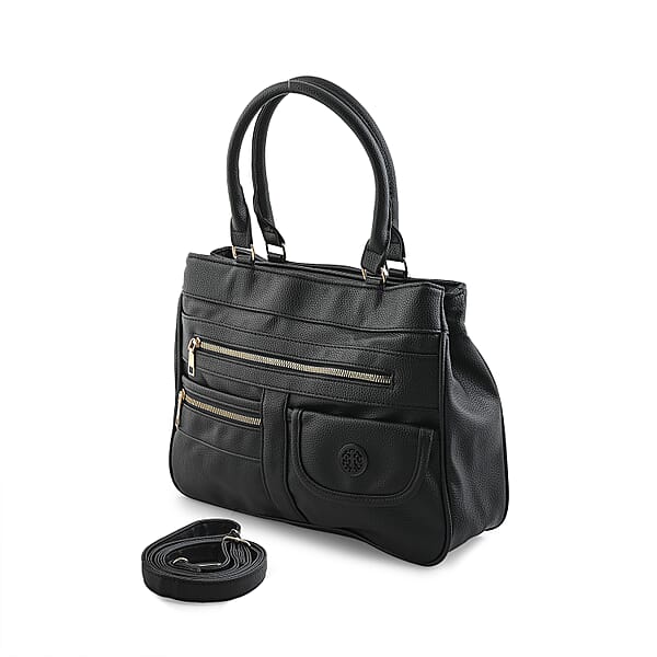 Cee Klein Black Faux Leather Multi-Compartment Shoulder Bag