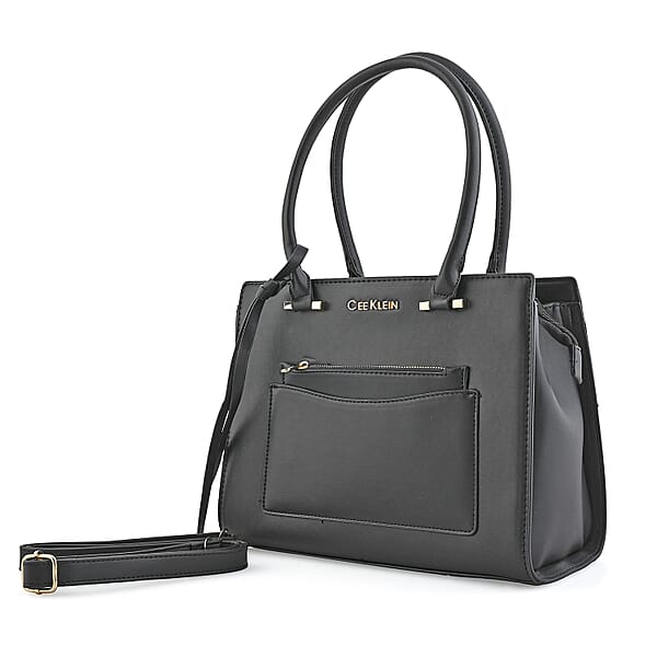 Cee Klein Black Faux Leather Shoulder Bag With Top Zipper