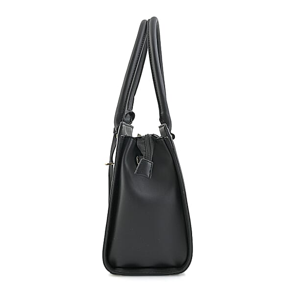 Cee Klein Black Faux Leather Shoulder Bag With Top Zipper