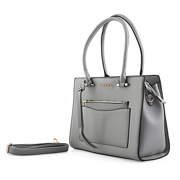 Cee Klein Gray Faux Leather Shoulder Bag With Top Zipper
