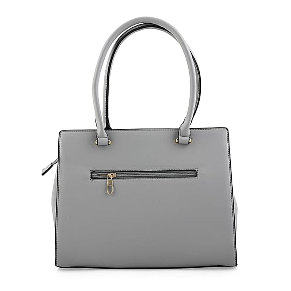 Cee Klein Gray Faux Leather Shoulder Bag With Top Zipper