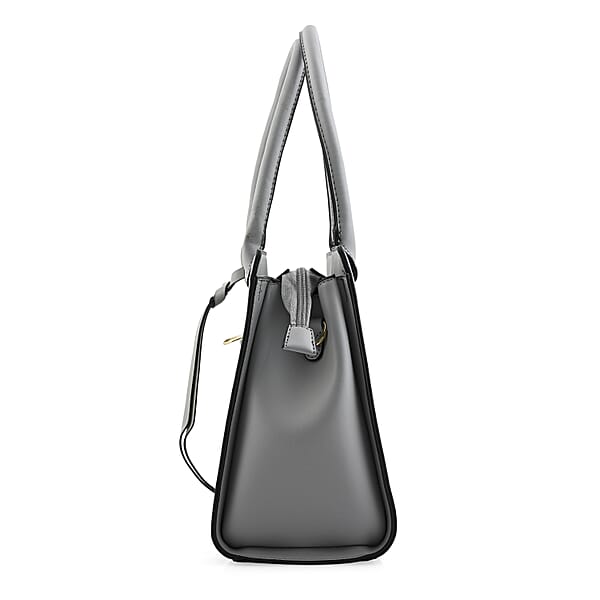 Cee Klein Gray Faux Leather Shoulder Bag With Top Zipper