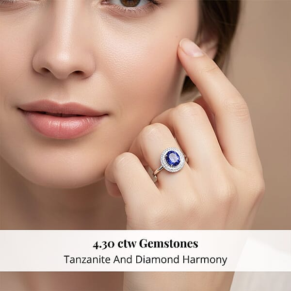 Celebration Rhapsody AAAA Premium Tanzanite Diamond E-F VS 4.30 Ctw Ring In 950 Platinum