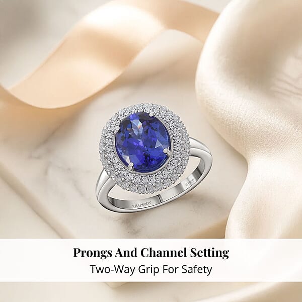 Celebration Rhapsody AAAA Premium Tanzanite Diamond E-F VS 4.30 Ctw Ring In 950 Platinum