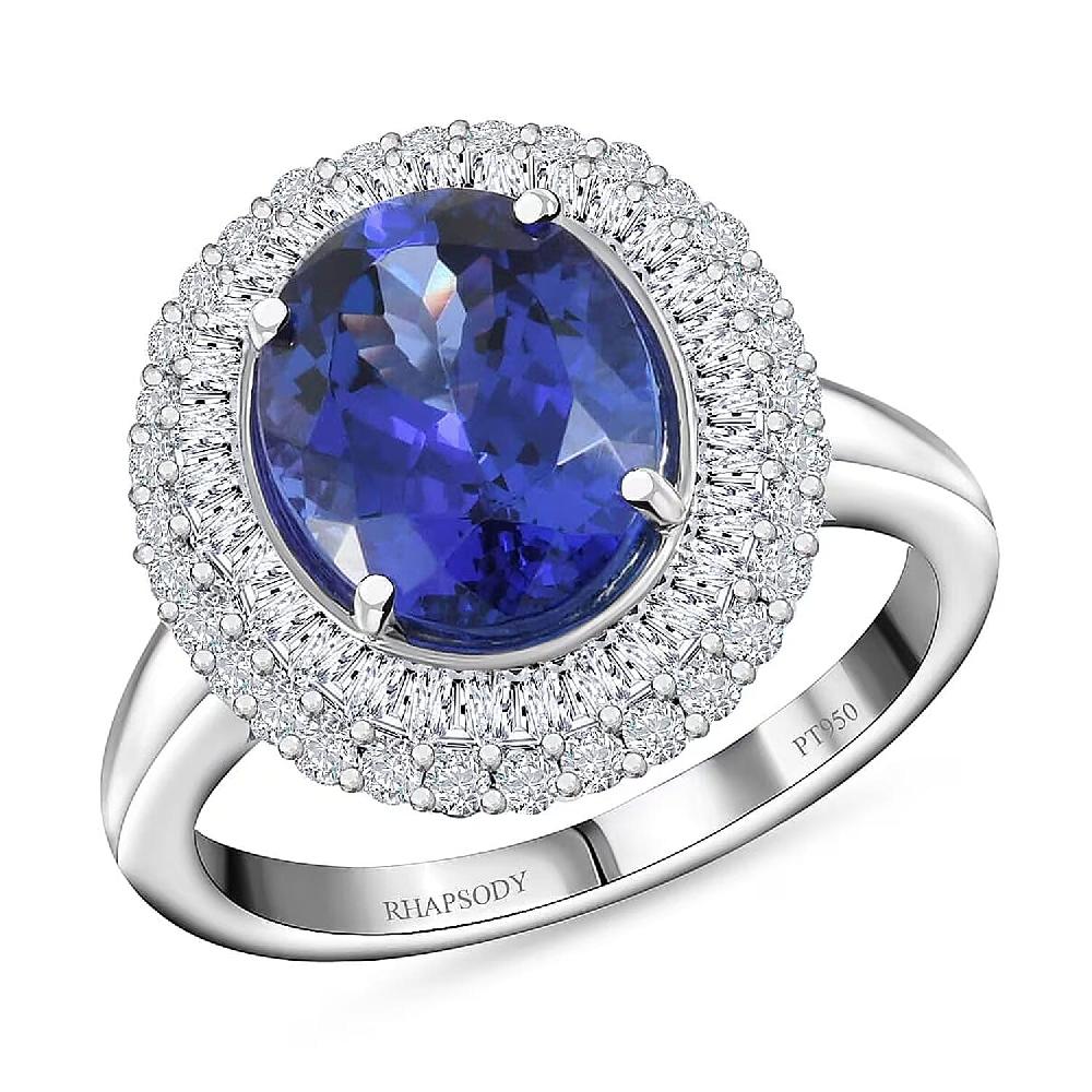 Celebration Rhapsody AAAA Premium Tanzanite Diamond E-F VS 4.30 ctw Ring in 950 Platinum