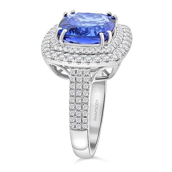 Celestial Azure Certified & Appraised Rhapsody AAAA Tanzanite And E-F VS Diamond 5.75 Ctw Ring In 950 Platinum 10.45 Grams