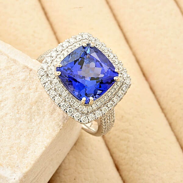 Celestial Azure Certified & Appraised Rhapsody AAAA Tanzanite And E-F VS Diamond 5.75 Ctw Ring In 950 Platinum 10.45 Grams