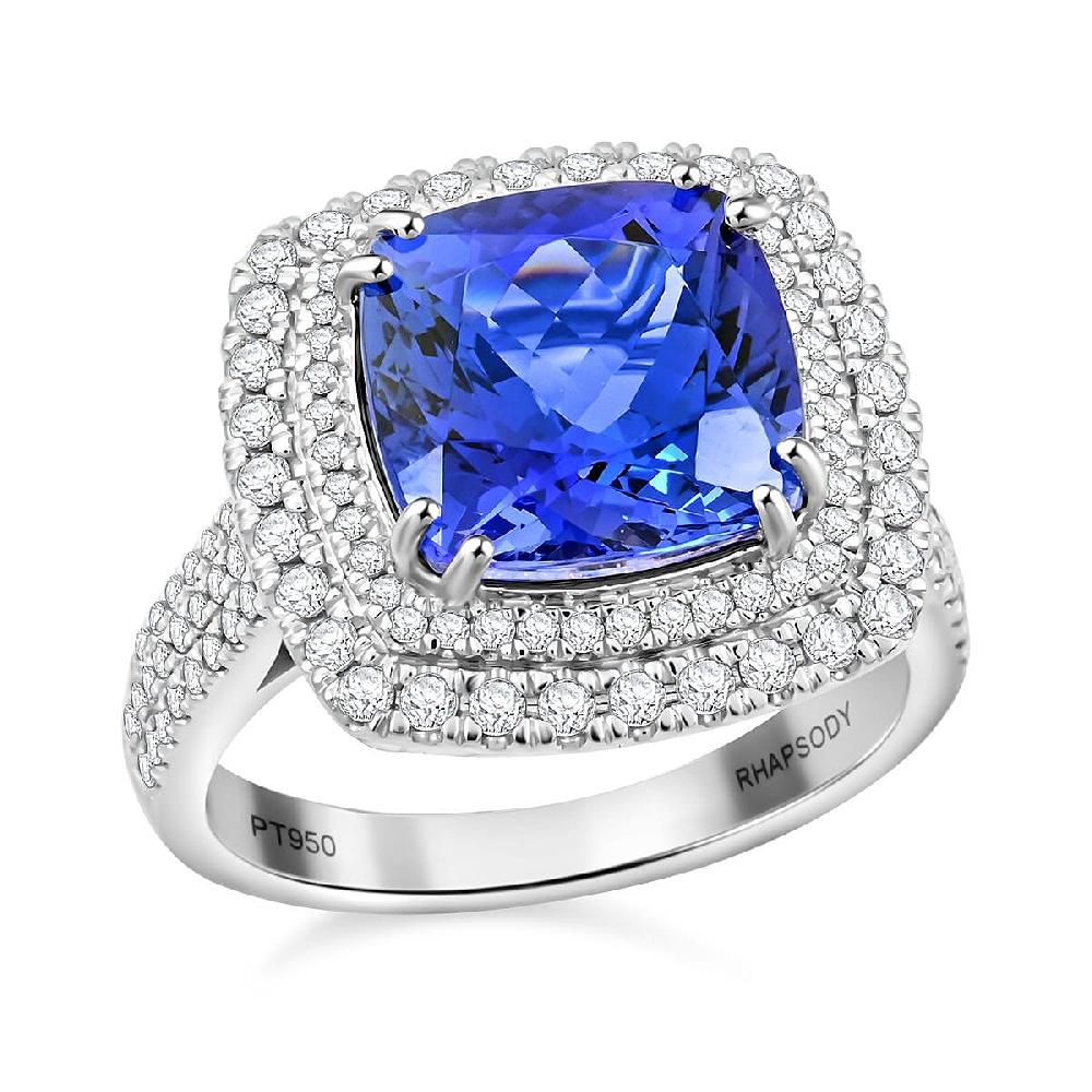Celestial Azure Certified & Appraised Rhapsody AAAA Tanzanite And E-F VS Diamond 5.75 Ctw Ring In 950 Platinum 10.45 Grams