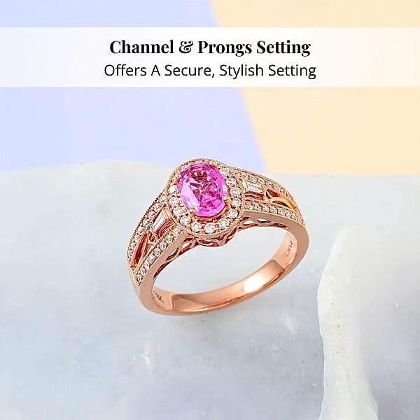 Cerified And Appraised Iliana 18K Rose Gold AAA Madagascar Pink Sapphire And G-H SI Diamond Halo Ring 5.50 Grams 1.40 Ctw