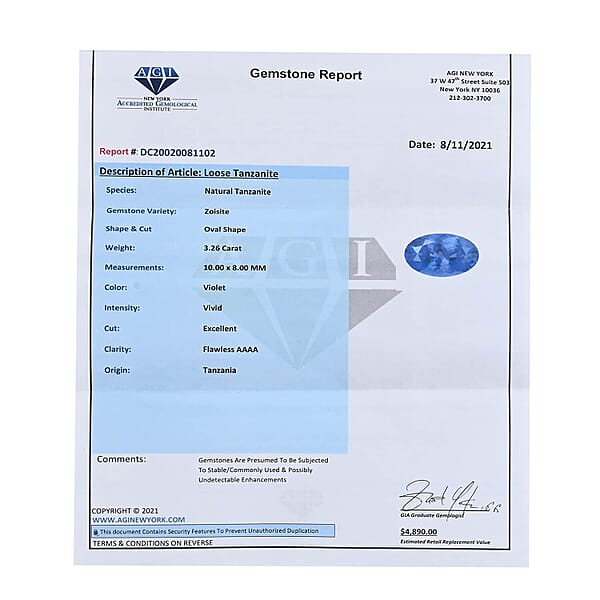 Certified 3.00 Ctw Oval Tanzanite Loose Gemstone – AAAA Grade Free Size
