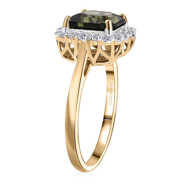 Certified AAA Bohemian Moldavite Lab Grown Diamond Ring In 10K Yellow Gold 2.45 Ctw