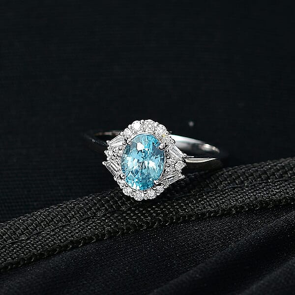 Certified AAA Cambodian Blue Zircon Diamond Ring In 10K White Gold 2.50 Ctw