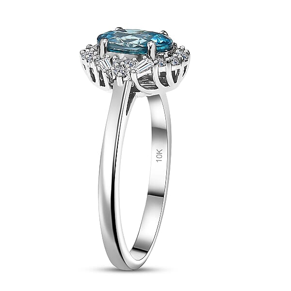 Certified AAA Cambodian Blue Zircon Diamond Ring In 10K White Gold 2.50 Ctw