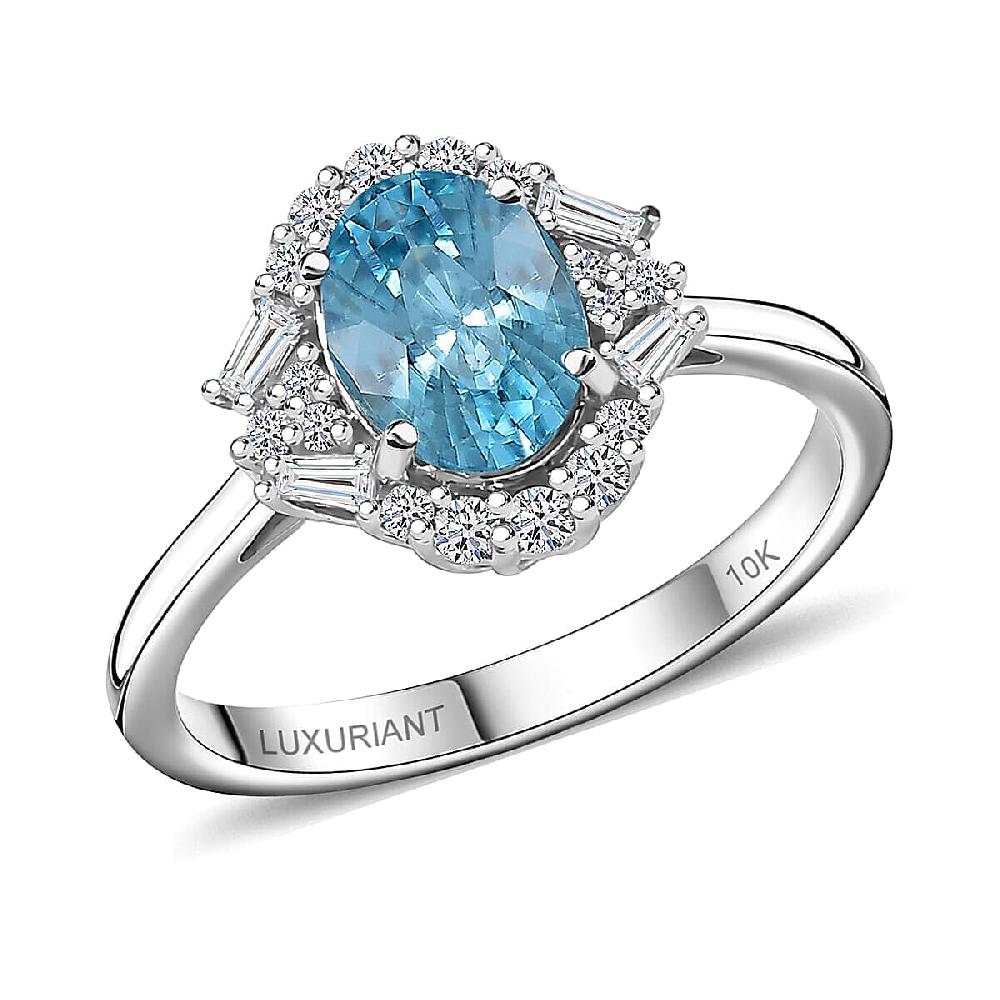 Certified AAA Cambodian Blue Zircon Diamond Ring in 10K White Gold 2.50 ctw