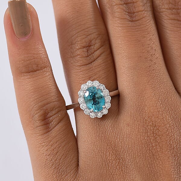 Certified AAA Cambodian Blue Zircon Lab Grown Diamond Ring In 10K White Gold 3.00 Ctw
