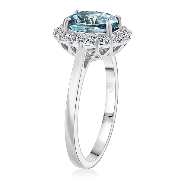 Certified AAA Cambodian Blue Zircon Lab Grown Diamond Ring In 10K White Gold 3.00 Ctw