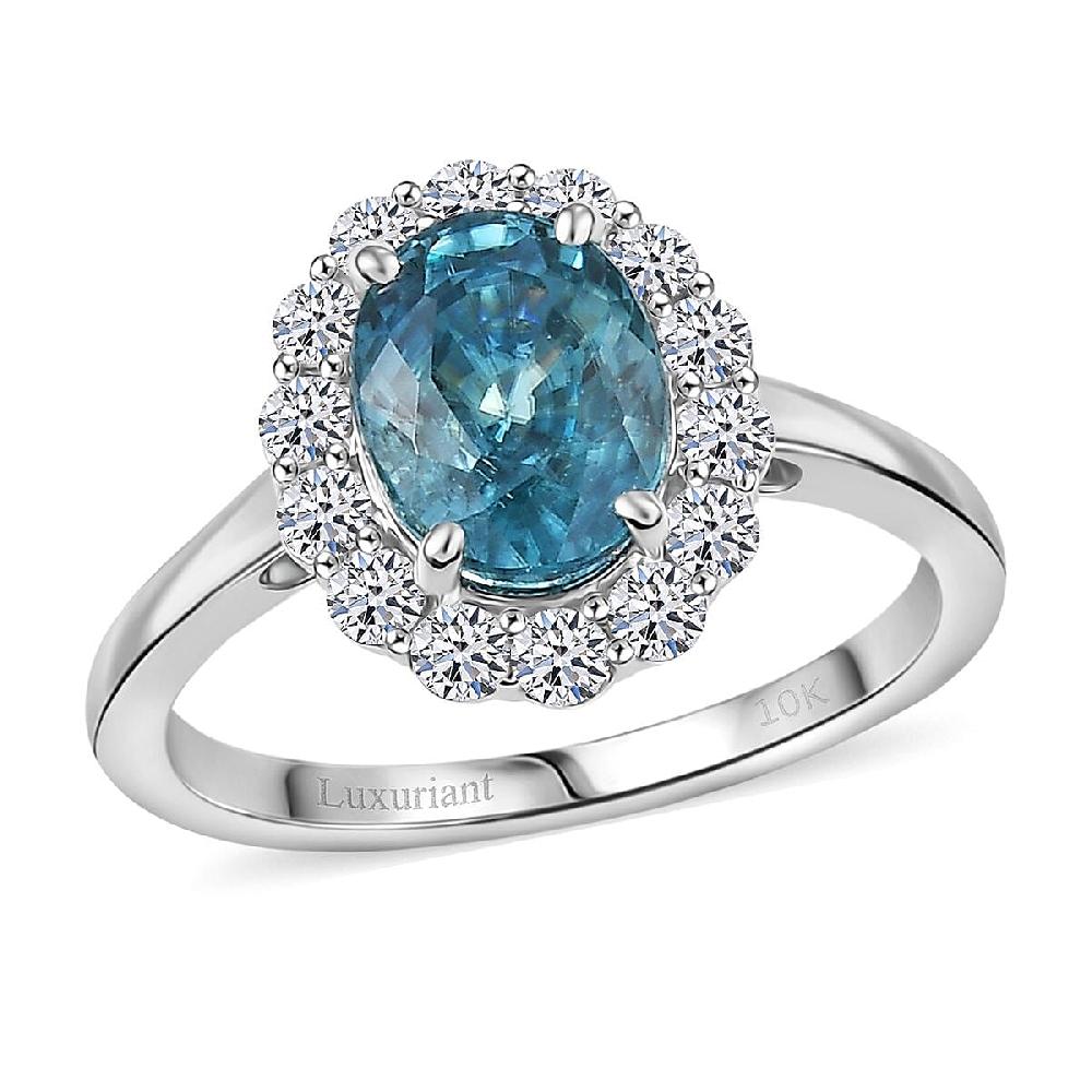 Certified AAA Cambodian Blue Zircon Lab Grown Diamond Ring in 10K White Gold 3.00 ctw