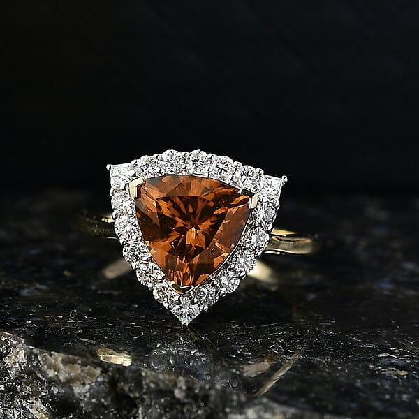 Certified AAA Golden Turkizite Lab Grown Diamond (G-H SI) Ring In 10K Yellow Gold 3.42 Ctw