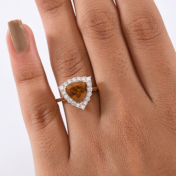 Certified AAA Golden Turkizite Lab Grown Diamond (G-H SI) Ring In 10K Yellow Gold 3.42 Ctw