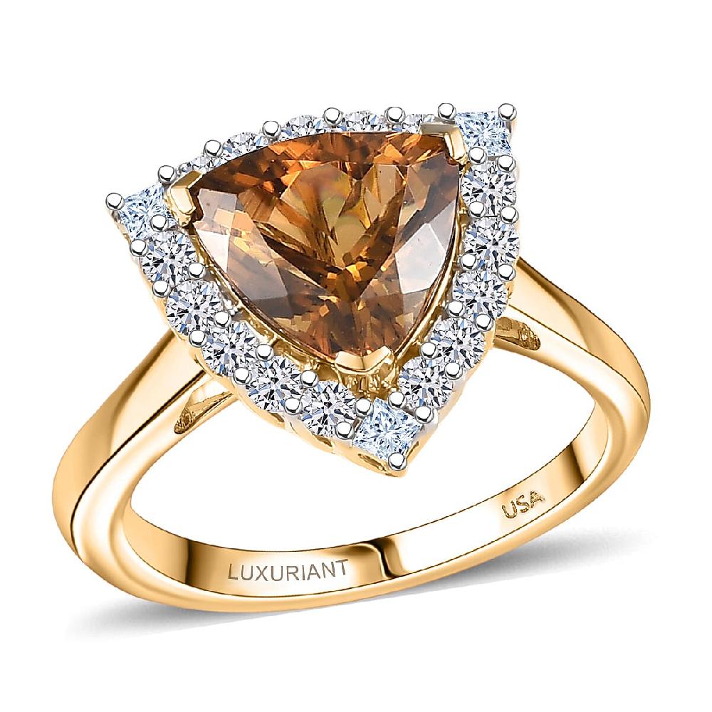 Certified AAA Golden Turkizite Lab Grown Diamond (G-H SI) Ring in 10K Yellow Gold 3.42 ctw