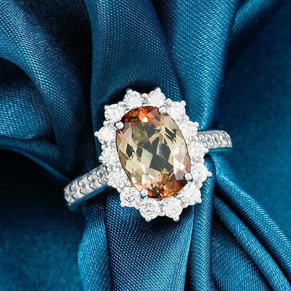 Certified AAA Jenipapo Andalusite Lab Grown Diamond Ring In 10K White Gold 3.50 Ctw