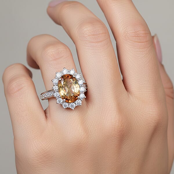 Certified AAA Jenipapo Andalusite Lab Grown Diamond Ring In 10K White Gold 3.50 Ctw