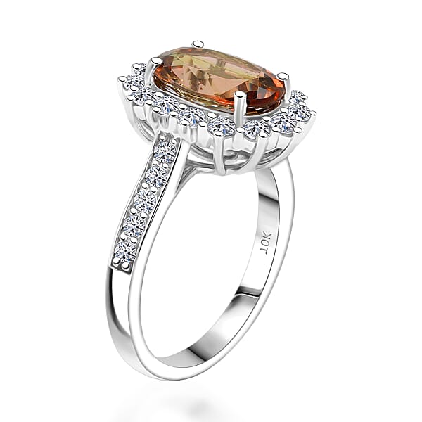 Certified AAA Jenipapo Andalusite Lab Grown Diamond Ring In 10K White Gold 3.50 Ctw