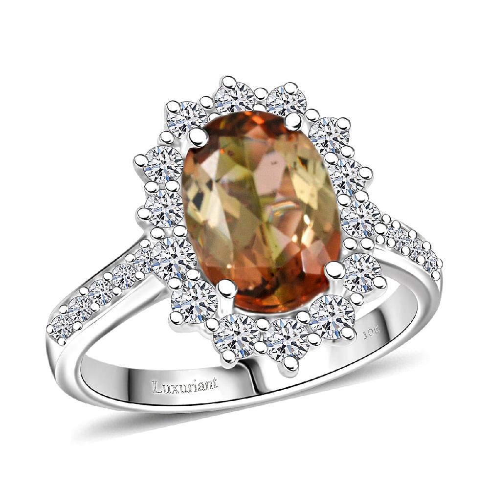 Certified AAA Jenipapo Andalusite Lab Grown Diamond Ring in 10K White Gold 3.50 ctw