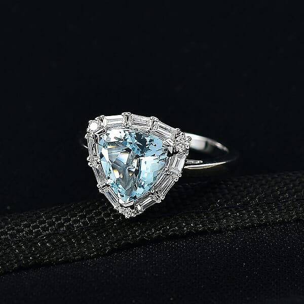 Certified AAA Mangoro Aquamarine Lab Grown Diamond Ring In 10K White Gold 2.50 Ctw