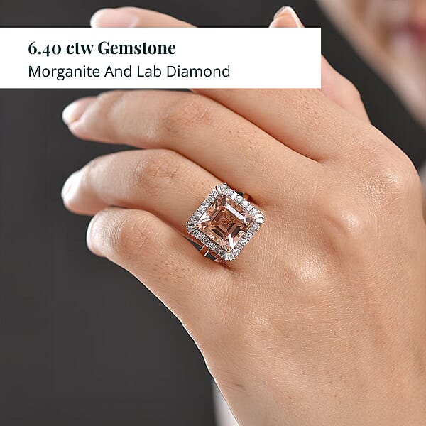 Certified AAA Marropino Morganite Diamond Ring In 10K Rose Gold 6.40 Ctw