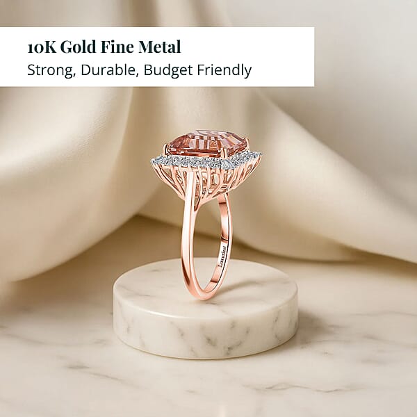 Certified AAA Marropino Morganite Diamond Ring In 10K Rose Gold 6.40 Ctw