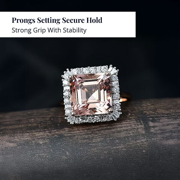 Certified AAA Marropino Morganite Diamond Ring In 10K Rose Gold 6.40 Ctw