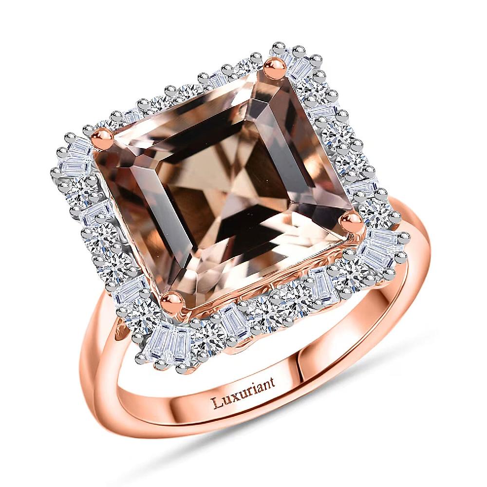 Certified AAA Marropino Morganite Diamond Ring in 10K Rose Gold 6.40 ctw