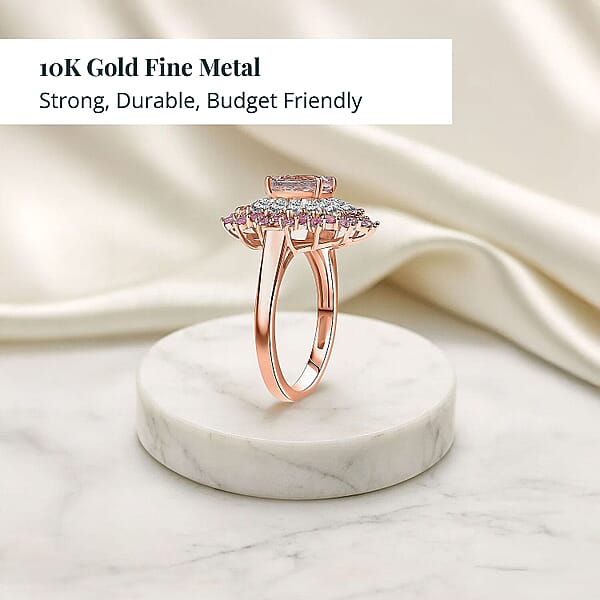 Certified AAA Marropino Morganite Lab Grown Diamond Ring In 10K Rose Gold 3.87 Ctw
