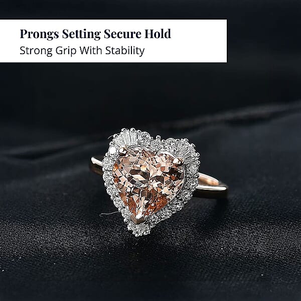 Certified AAA Marropino Morganite Lab Grown Diamond Ring In 10K Rose Gold 3.87 Ctw