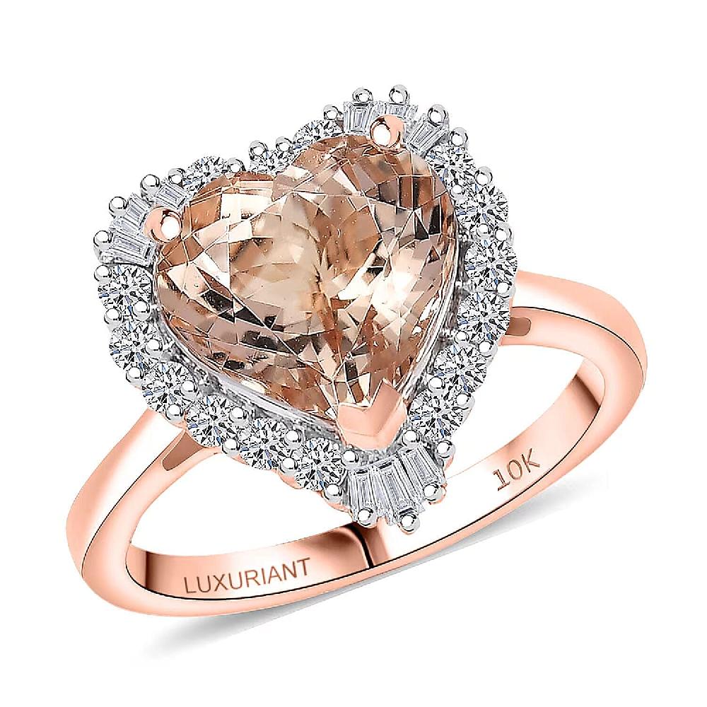 Certified AAA Marropino Morganite Lab Grown Diamond Ring in 10K Rose Gold 3.87 ctw