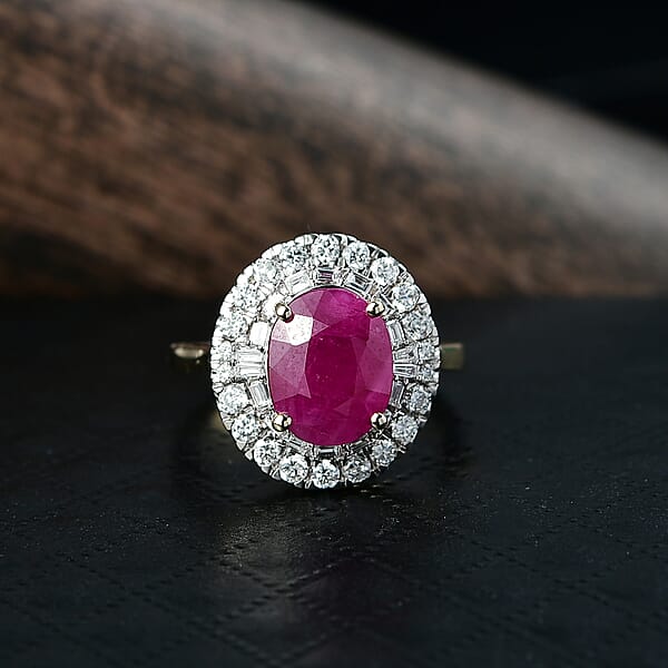 Certified AAA Montepuez Ruby Diamond Ballerina Halo Ring In 10K Yellow Gold 4.75 Ctw
