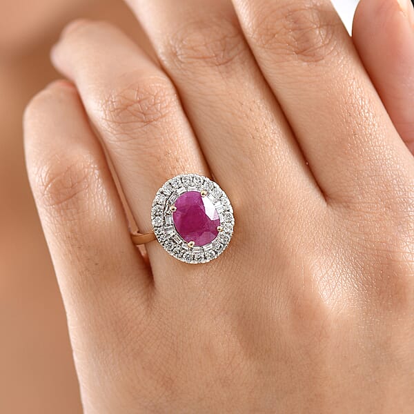 Certified AAA Montepuez Ruby Diamond Ballerina Halo Ring In 10K Yellow Gold 4.75 Ctw
