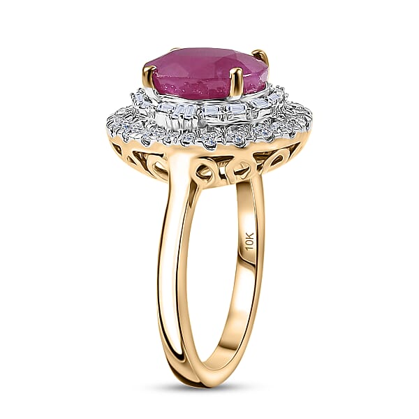Certified AAA Montepuez Ruby Diamond Ballerina Halo Ring In 10K Yellow Gold 4.75 Ctw