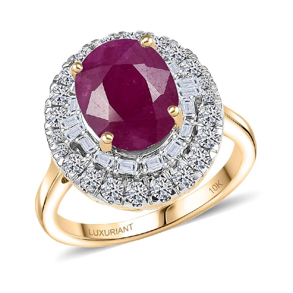 Certified AAA Montepuez Ruby Diamond Ballerina Halo Ring in 10K Yellow Gold 4.75 ctw