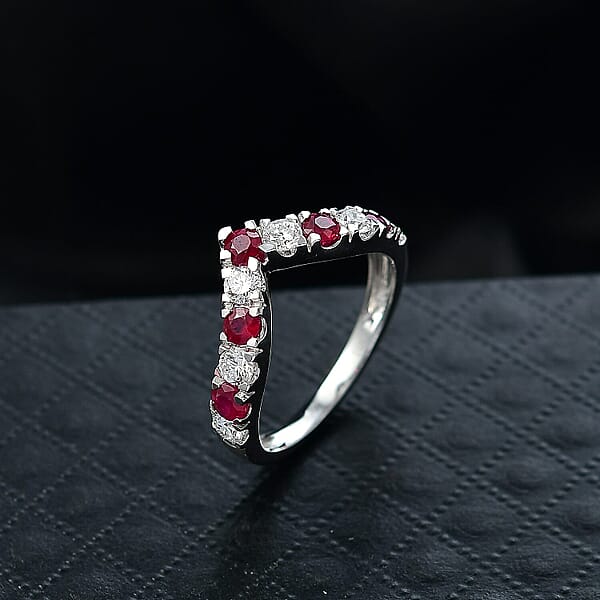 Certified AAA Montepuez Ruby Diamond Ring In 10K White Gold 1.28 Ctw