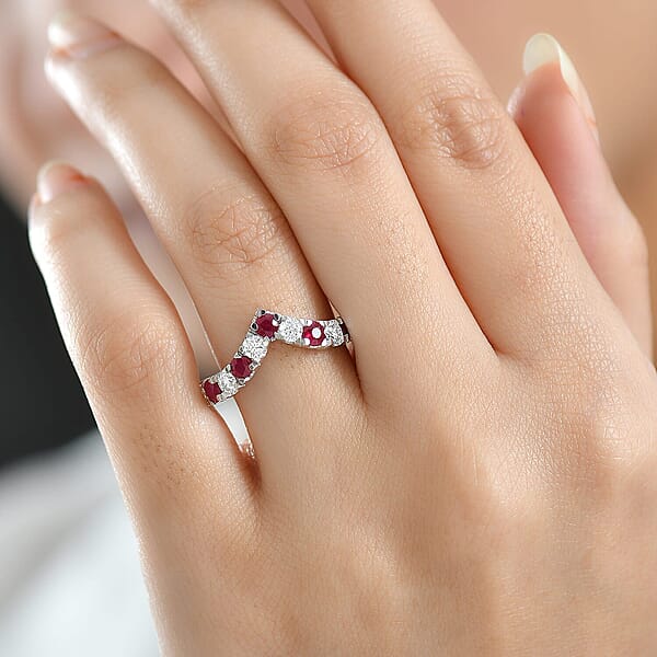 Certified AAA Montepuez Ruby Diamond Ring In 10K White Gold 1.28 Ctw