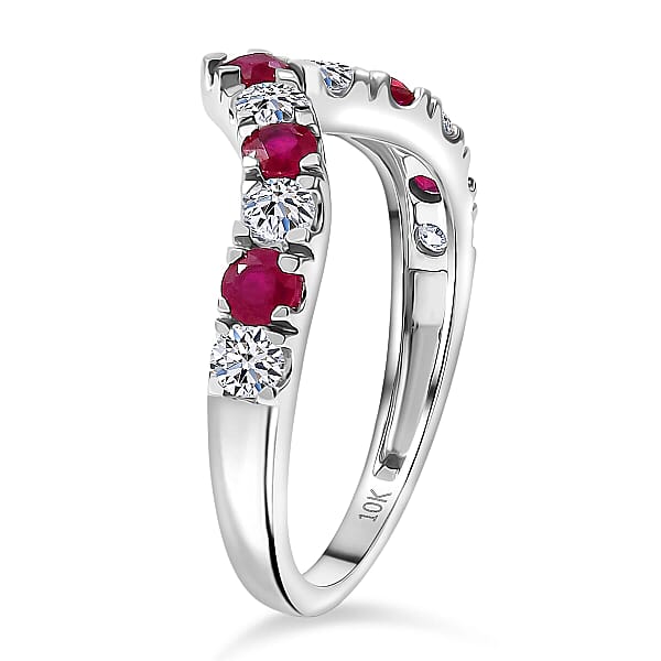 Certified AAA Montepuez Ruby Diamond Ring In 10K White Gold 1.28 Ctw