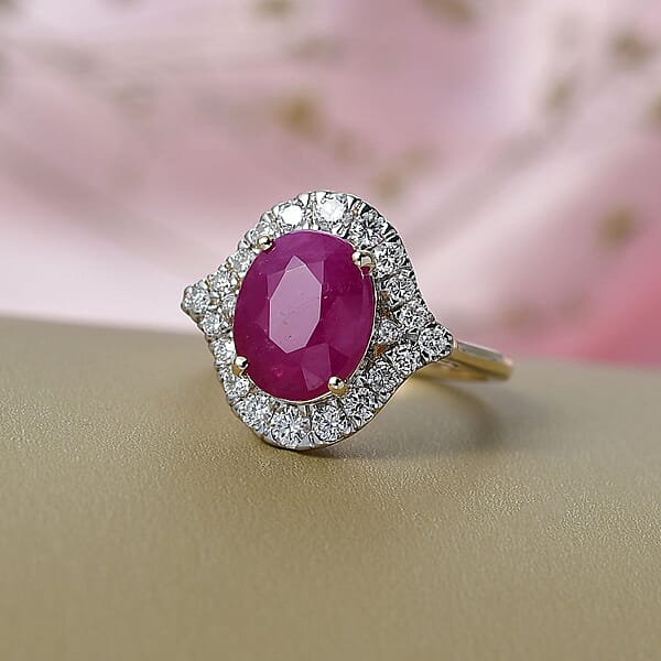 Certified AAA Montepuez Ruby Lab-Grown Diamond Ring In 10K Yellow Gold 6.15 Ctw